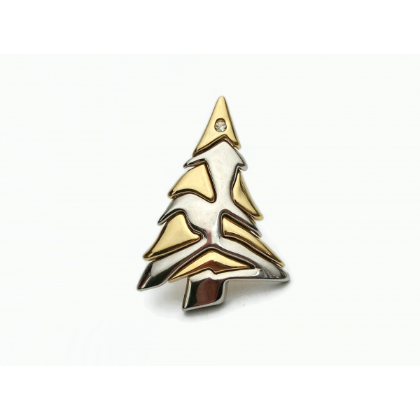 Vintage Liz Claiborne Silver and Gold Christmas Tree Brooch Pin Lapel Pin