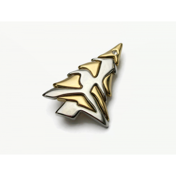 Vintage Liz Claiborne Silver and Gold Christmas Tree Lapel Pin Brooch Pin