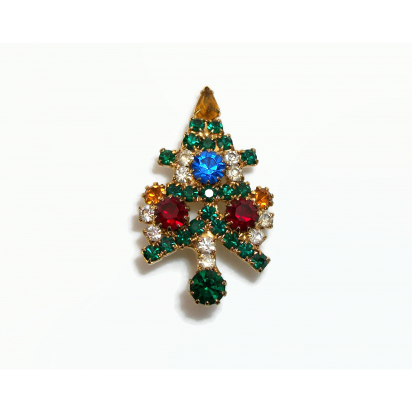 Vintage Small Prong Set Crystal Rhinestone Christmas Tree Brooch Pin High End