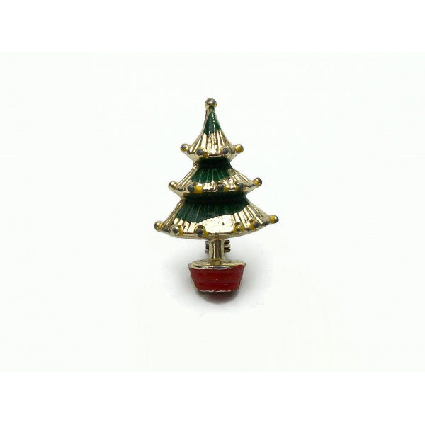 Vintage Tiny Christmas Pin Mini Enamel Christmas Tree Brooch Small 1950s