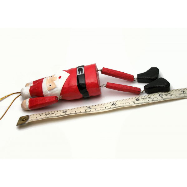 Hand Painted Wood Santa Claus Christmas Ornament Dangly Arms & Legs 6 1/2 inches