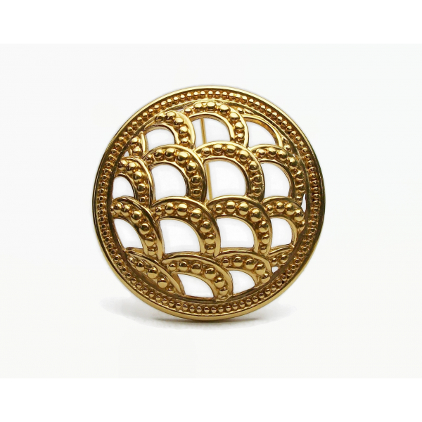 Vintage Monet Brooch Pin Round Domed Gold Shield Brooch Scalloped Design