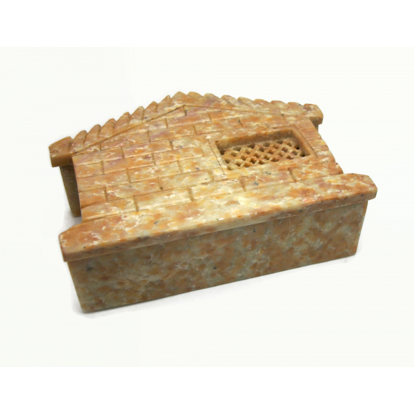Vintage House Shaped Carved Soapstone Trinket Box Made in India  Stone Keepsake
