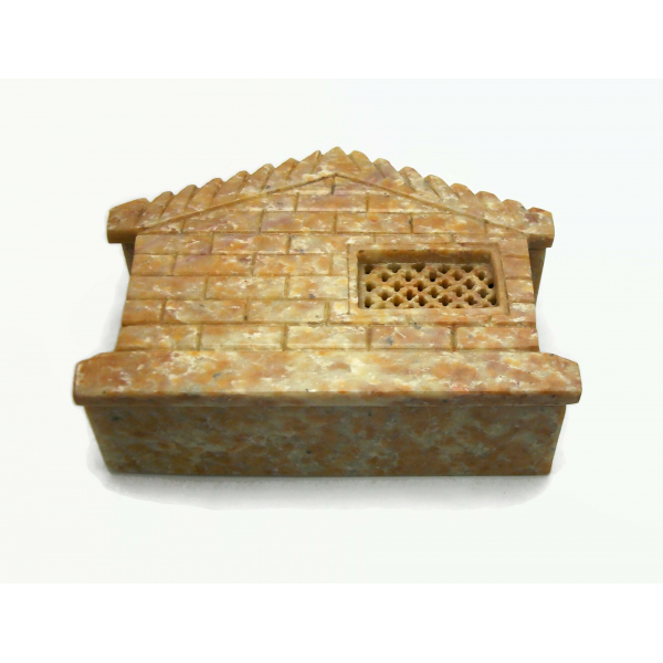 Vintage House Shaped Carved Stone Trinket Box Made in India Soapstone Box
