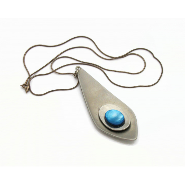 Vintage 925 Sterling Silver Mother of Pearl Pendant Necklace Made in Italy 24"