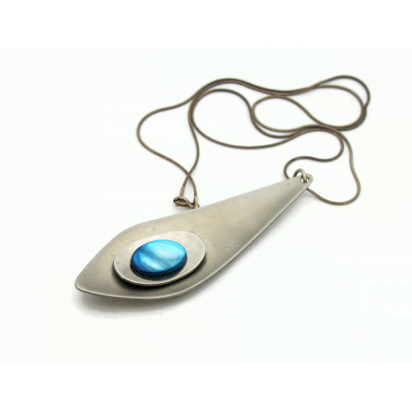Vintage 925 Sterling Silver and Mother of Pearl Pendant Necklace Made in Italy