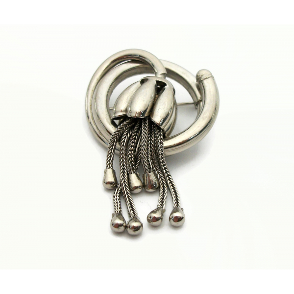 Vintage Mid Century Modern Abstract Silver Brooch Floral Design Metal Lapel Pin
