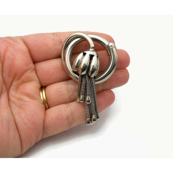 Vintage Abstract Silver Brooch Floral Design Metal Pin Lapel Pin