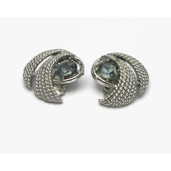 Vintage Silver And Smoky Crystal Clip on Earrings Gold Foil Backed ...
