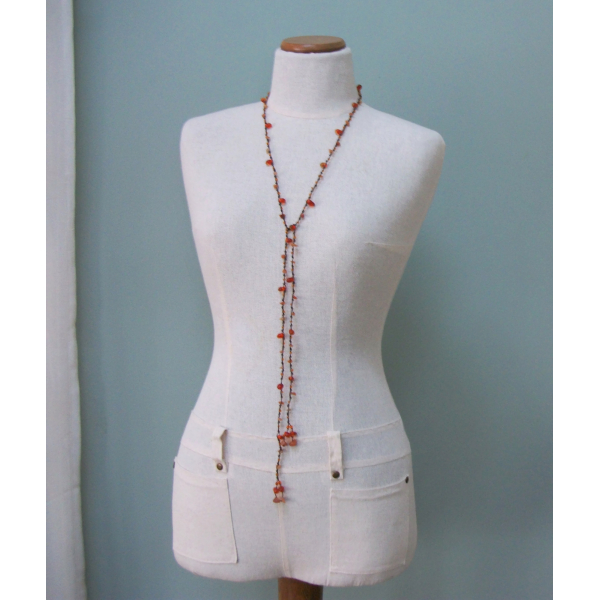 Vintage Amber Nugget Tassel Lariat Necklace Hand Knotted Long Versatile Jewelry