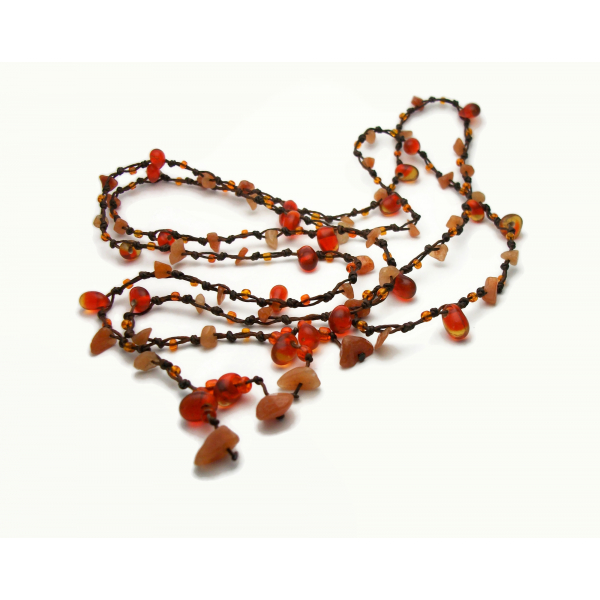Vintage Amber Nugget Tassel Lariat Necklace Hand Knotted Long Versatile Jewelry