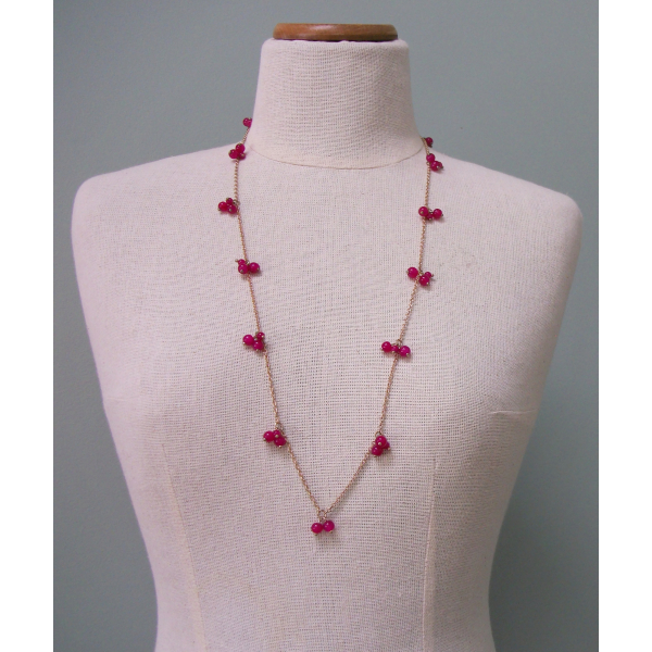 Banana Republic Necklace Gold Chain Fuchsia Pink Magenta Beads 31.5 to 33.5 inch