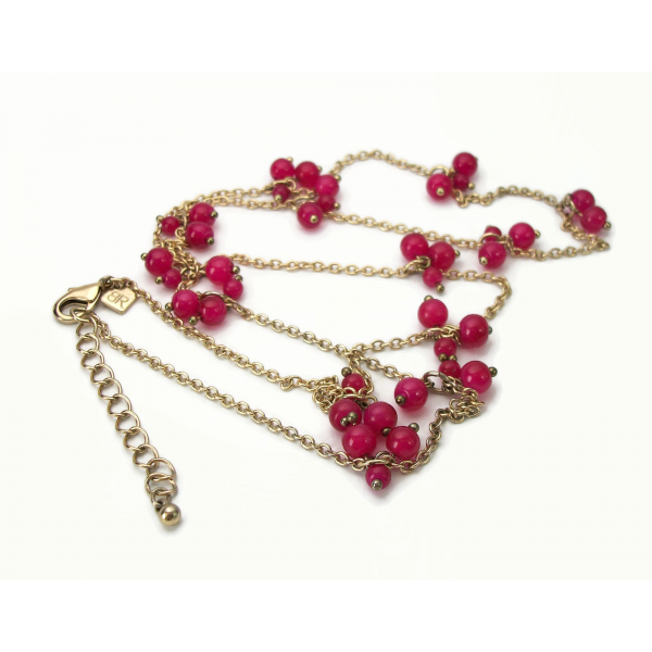 Banana Republic Necklace Gold Chain with Fuchsia Pink Magenta Bead Clusters