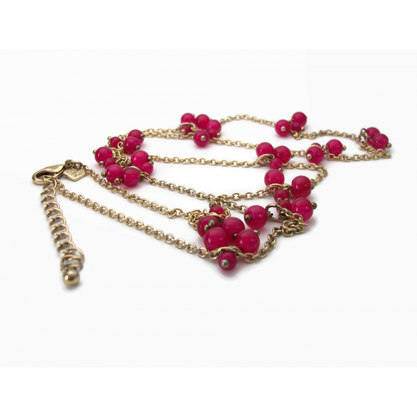 Banana Republic Necklace Gold Chain with Fuchsia Pink Magenta Bead Clusters