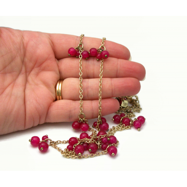 Banana Republic Necklace Gold Chain with Fuchsia Pink Magenta Bead Clusters