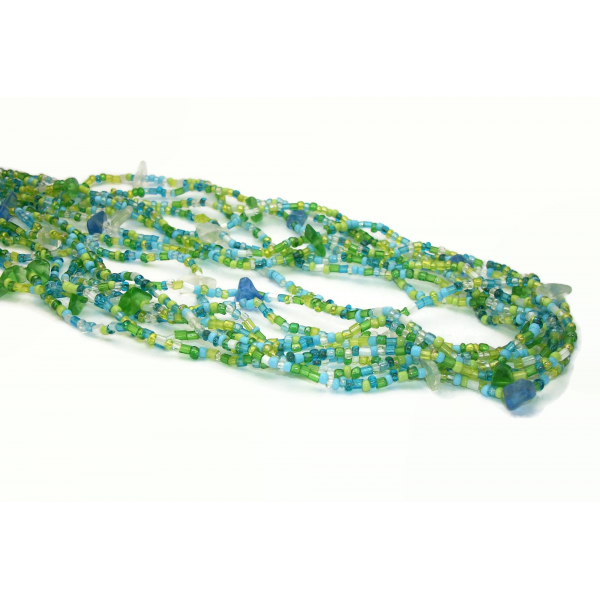 Vintage Blue and Green Glass Bead Multi Strand Choker Necklace Beads