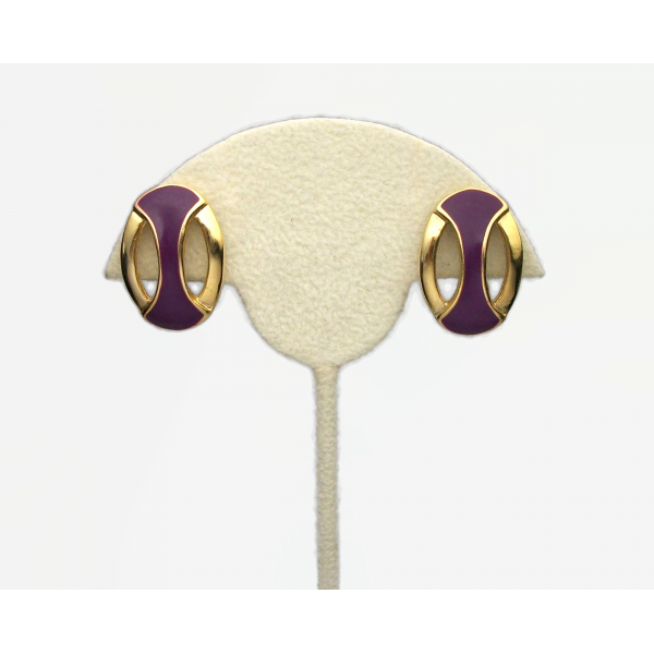 Vintage Purple and Gold Earrings Stud Post Earrings for Pierced Ears Open