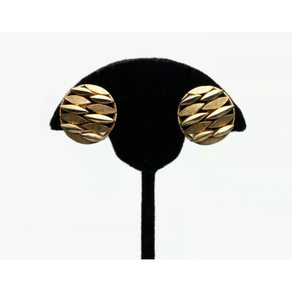 Vintage Crown Trifari Gold Clip on Earrings Textured Gold Round Earrings