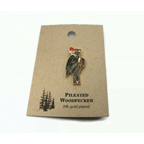 Pileated Woodpecker Enamel Pin 24K Gold Plated Bird Tie Tack Natures Charms 2005