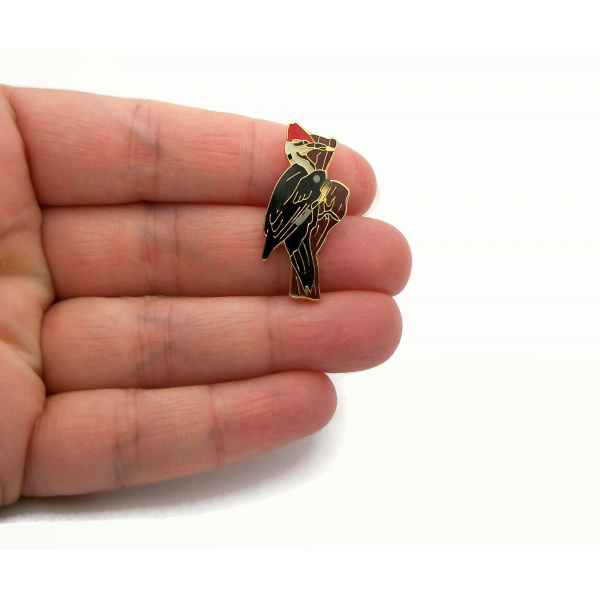Pileated Woodpecker Enamel Pin 24K Gold Plated Bird Tie Tack Lapel Pin