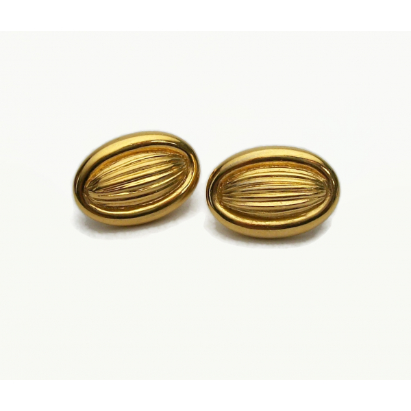 Vintage Crown Trifari Gold Clip on Earrings Small Oval Ribbed Design