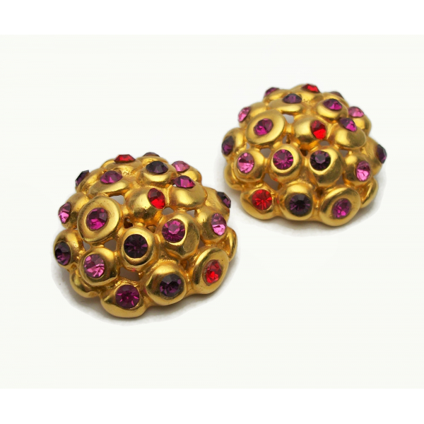 Vintage Signed Ben Amun 24K Gold Plated Huge Statement Clip on Earrings Big Gold