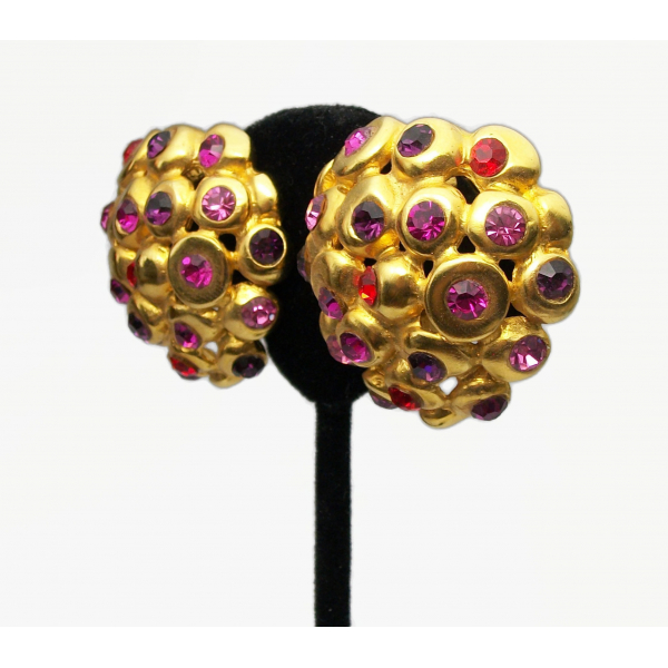 Vintage Signed Ben Amun 24K Gold Plated Huge Statement Clip on Earrings Big Gold