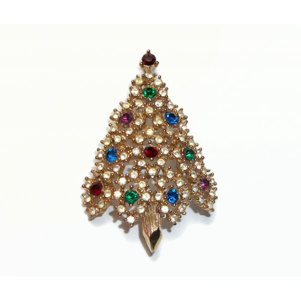 Vintage Signed Eisenberg "Cut Your Own" Christmas Tree Brooch Pave Rhinestone