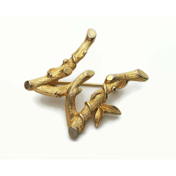 Vintage 1964 Sarah Coventry Gold Bamboo Letter M Initial Brooch  1960s Pin