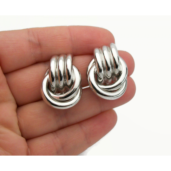 Vintage Chunky Silver Earrings Signed Trifari Clip on Earrings