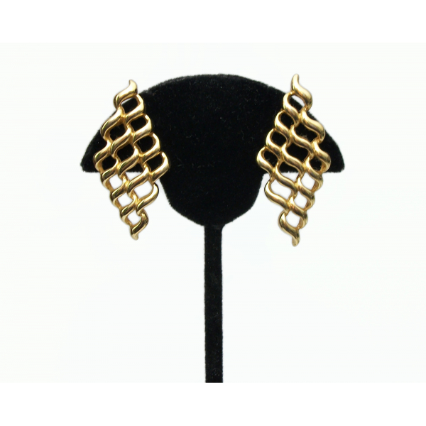 Vintage Avon Big Gold Lattice Earrings for Pierced Ears Openwork Statement