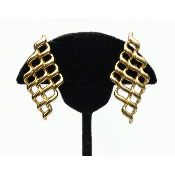 Vintage Avon Large Gold Lattice Earrings for Pierced Ears Openwork Wavy