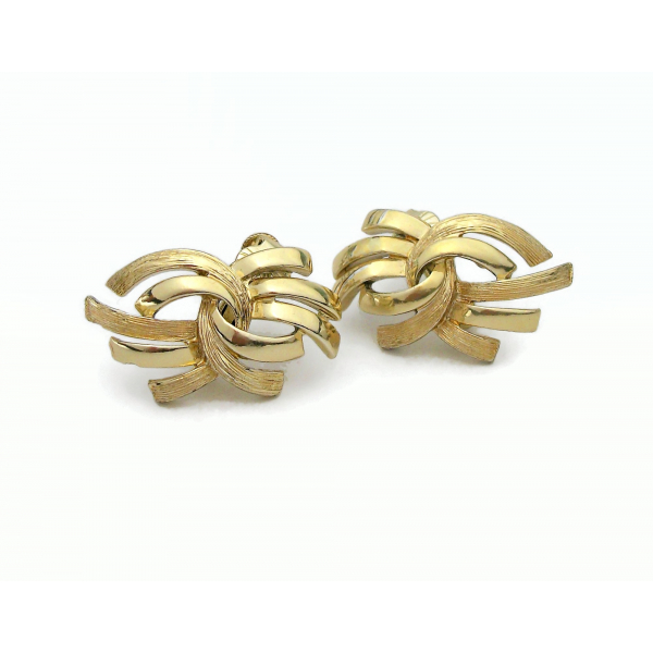 Vintage Coro Gold Clip on Earrings Textured and Shiny Gold Brutalist Design