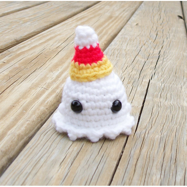 Amigurumi Ghost with Candy Corn Hat Small Crochet Ghost Halloween Decor