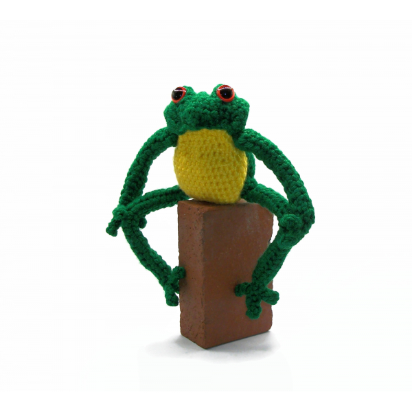 Amigurumi Frog with Posable Limbs Green and Yellow Crochet Frog with Red Eyes