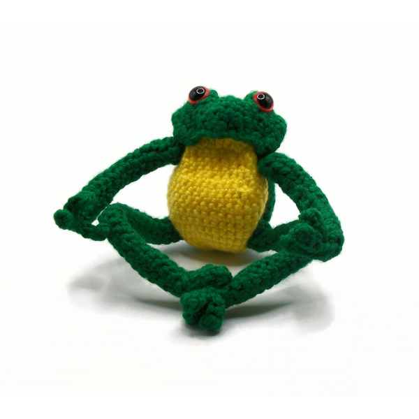 Amigurumi Frog with Posable Limbs Green and Yellow Crochet Frog with Red Eyes