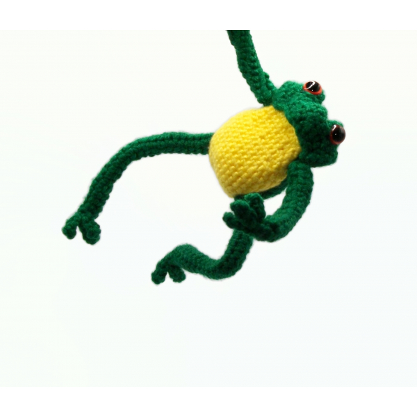 Amigurumi Frog with Posable Limbs Green and Yellow Crochet Frog with Red Eyes