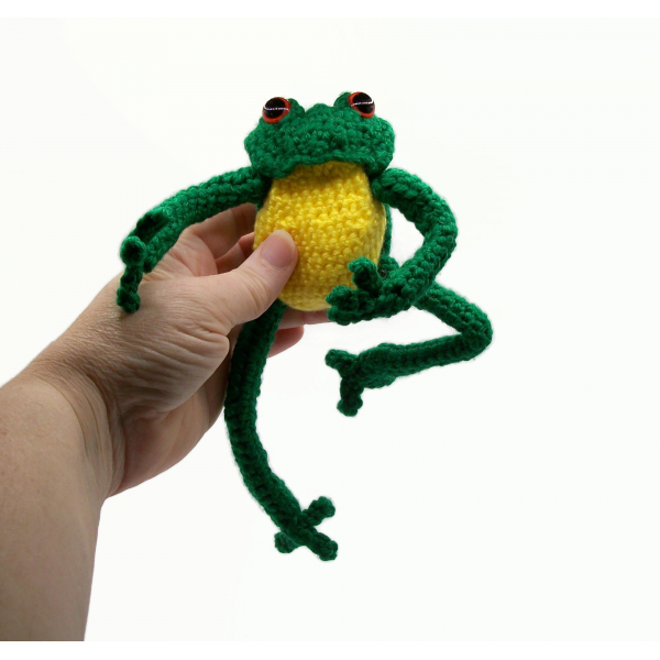 Amigurumi Frog with Posable Limbs Green and Yellow Crochet Frog with Red Eyes