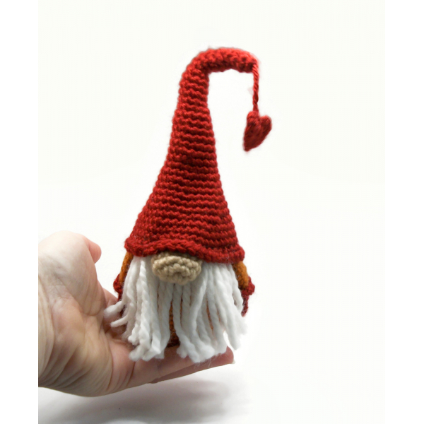 Amigurumi Gnome 7' tall Crochet Gnome with Red Hat Pumpkin Orange Coat and Heart