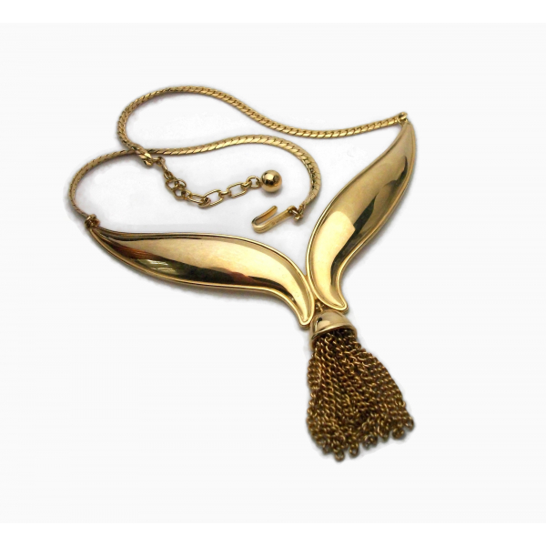 Vintage Gold Royal Tassel Bib Necklace Signed Avon 1972 1970s Choker Necklace