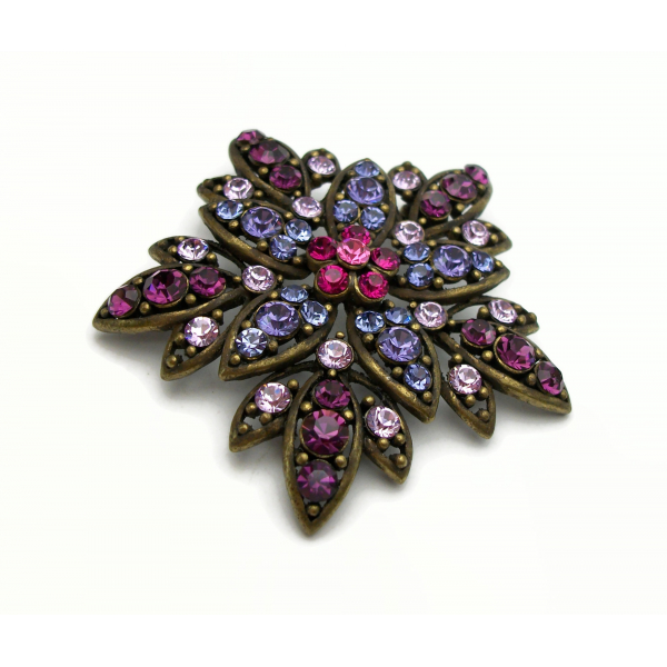 Purple Rhinestone Brooch Purple Crystal Brooch Floral Star Shape Pin Lapel Pin