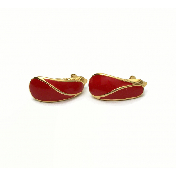 Vintage Trifari Red Enamel Clip on Earrings Red and Gold