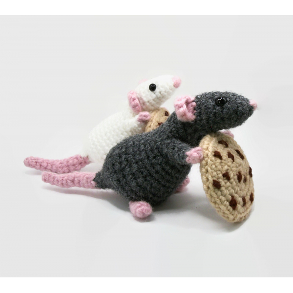 Amigurumi Crochet Dark Gray Black with Chocolate Chip Cookie Dark Grey Mouse