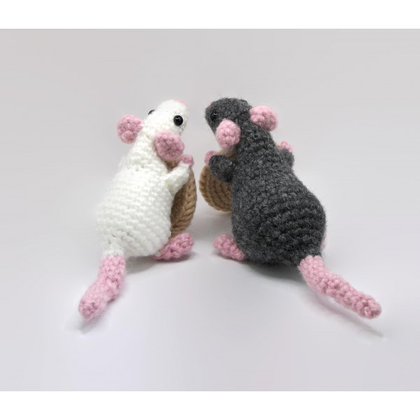 Amigurumi Crochet Dark Gray Black Rat with Chocolate Chip Cookie Dark Grey Mouse