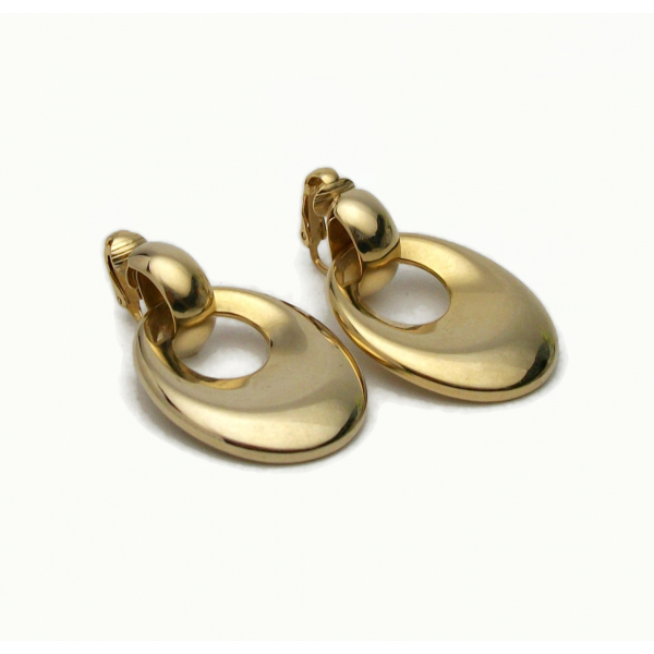 Vintage Gold Door Knocker Clip on Earrings Gold Hoop Clip Ons Lightweight