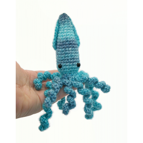 Amigurumi Crochet Squid Small Stuffed Animal Plushie Desk Decor Pocket Buddy Blu