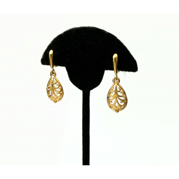 Vintage Gold Filigree Teardrop Drop Clip on Earrings Filigree Dangle Earrings