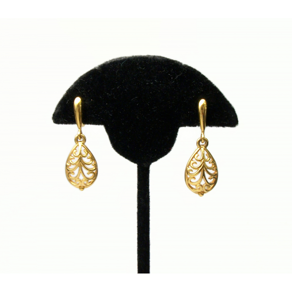 Vintage Gold Filigree Teardrop Dangle Clip on Earrings Filigree Drop Earrings