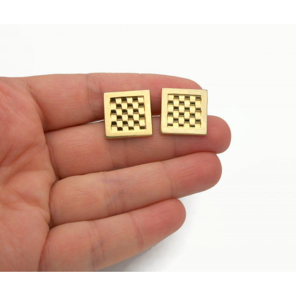 Vintage Geometric Gold Square Earrings Screw Back Clip on Earrings Geometric