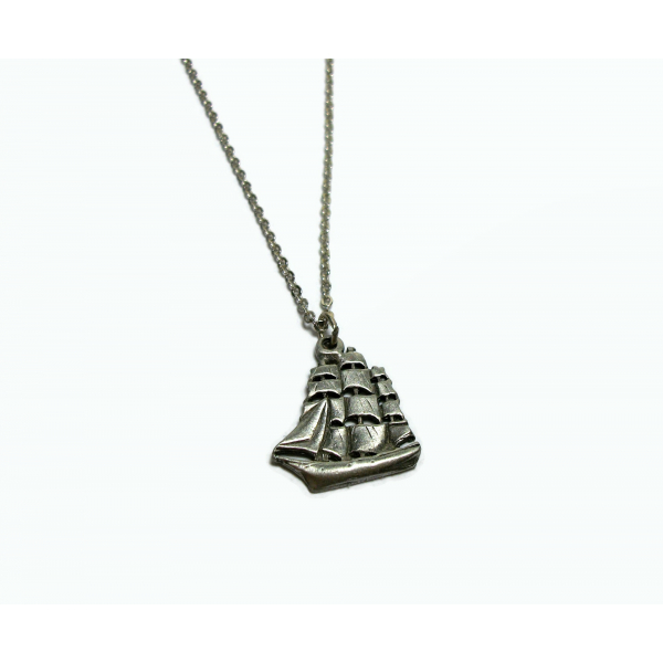 Pewter Sailing Ship Pendant Necklace Pewter Silver Tall Ship 18 inch chain
